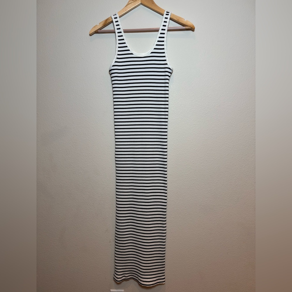 H&M Black and White Striped Midi Tank Dress